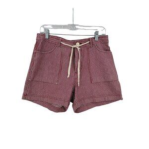 Riveted by Lee‎ Red Striped Cotton Shorts With Pockets & Zip Closure Size M 10